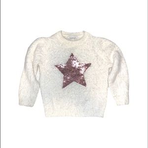 Fuzzy White Sweater With Sequin Star